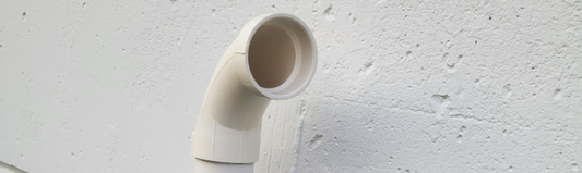 LGQF-LL 304 stainless steel PVC vent caps installed on HVAC, dryer, and pool pipes at 0°, 45°, 90°, and 180° angles