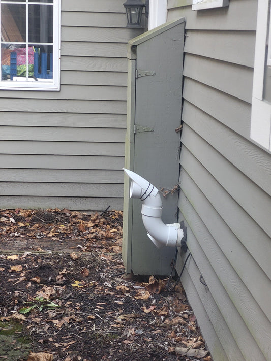 “LGQF-LL 2-inch PVC vent cap with stainless steel filter installed on furnace and tankless water heater vent pipe”