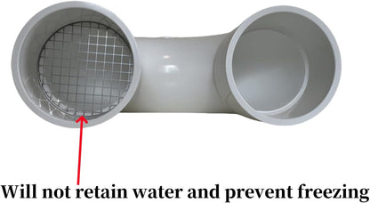 LGQF-LL 2-Inch PVC Vent Cap 180° Return Bend – 304 Stainless Steel Screen for Furnace Intake, Exhaust & Roof Vent, Drain & Pipe Protection (No Elbow Required, Fits 2" DWV & Schedule 40)