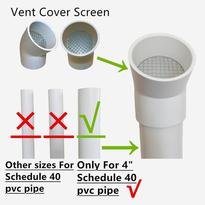 LGQF-LL 4-Inch PVC Vent Cap 45° Short Sweep – 304 Stainless Steel Screen for Furnace Intake, Exhaust & Roof Vent, Drain & Pool Pipe (No Elbow Required, Fits 4" Schedule 40 PVC)