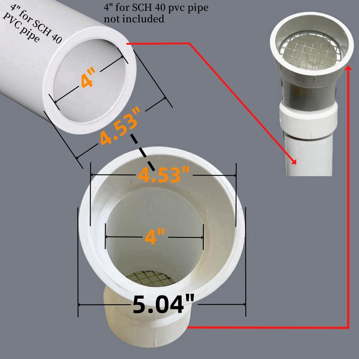 LGQF-LL 4-Inch PVC Vent Cap 45° - 304 Stainless Steel Screen for Furnace Intake, Exhaust & Roof Vent, Drain & Pool Pipe (No Elbow Required, Fits 4" DWV & Schedule 40)