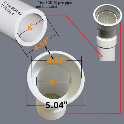 LGQF-LL 4-Inch PVC Vent Cap 45° - 304 Stainless Steel Screen for Furnace Intake, Exhaust & Roof Vent, Drain & Pool Pipe (No Elbow Required, Fits 4" DWV & Schedule 40)