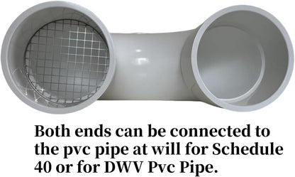 LGQF-LL 2-Inch PVC Vent Cap 180° Return Bend – 304 Stainless Steel Screen for Furnace Intake, Exhaust & Roof Vent, Drain & Pipe Protection (No Elbow Required, Fits 2" DWV & Schedule 40)