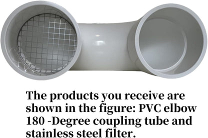 LGQF-LL 2-Inch PVC Vent Cap 180° Return Bend – 304 Stainless Steel Screen for Furnace Intake, Exhaust & Roof Vent, Drain & Pipe Protection (No Elbow Required, Fits 2" DWV & Schedule 40)