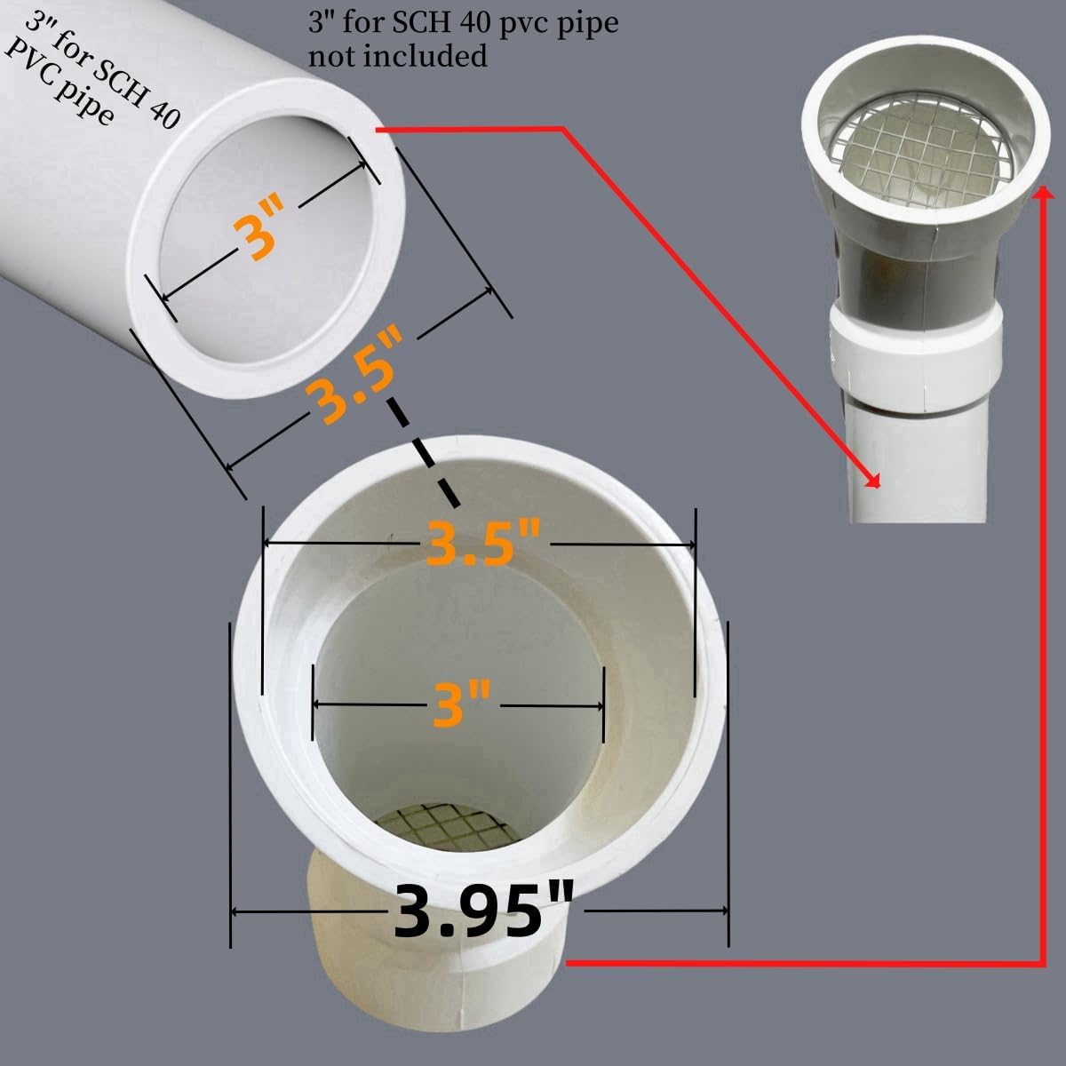 LGQF-LL 3-Inch PVC Vent Cap 45° - 304 Stainless Steel Screen for Furnace Intake, Exhaust & Roof Vent, Drain & Pool Pipe (No Elbow Required, Fits 3" DWV & Schedule 40)