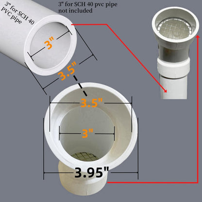 LGQF-LL 3-Inch PVC Vent Cap 45° - 304 Stainless Steel Screen for Furnace Intake, Exhaust & Roof Vent, Drain & Pool Pipe (No Elbow Required, Fits 3" DWV & Schedule 40)