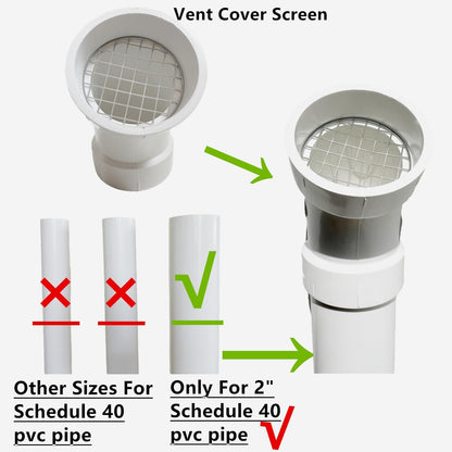LGQF-LL 2-Inch PVC Vent Cap 45° – 304 Stainless Steel Screen for Furnace Intake, Exhaust & Roof Vent, Drain & Pool Pipe (No Elbow Required, Fits 2" DWV & Schedule 40)
