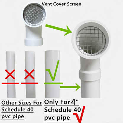 LGQF-LL 4-Inch PVC Vent Cap 90° Long Sweep – 304 Stainless Steel Screen for Furnace Intake, Exhaust & Roof Vent, Drain & Roof Pipe (No Elbow Required, Fits 4" Schedule 40)