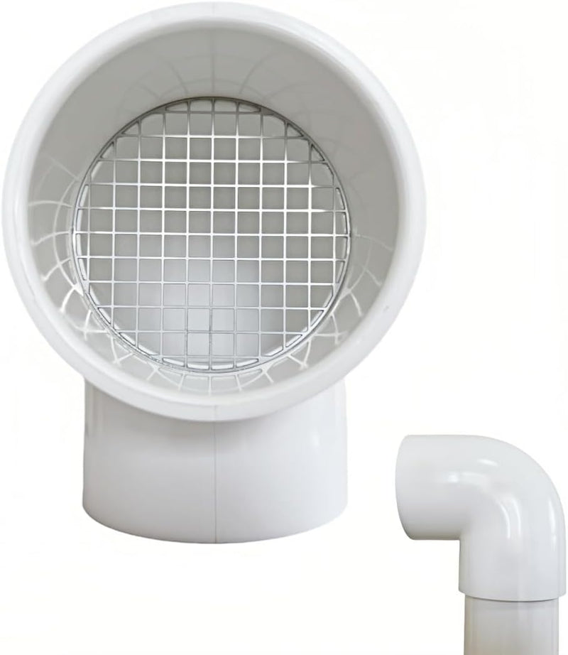 LGQF-LL 2 Inch 90 Degree PVC Termination Vent Cap for Furnace Intake and Exhaust, Outer-Fit, Condensation Drain, 304 Stainless Steel Screen